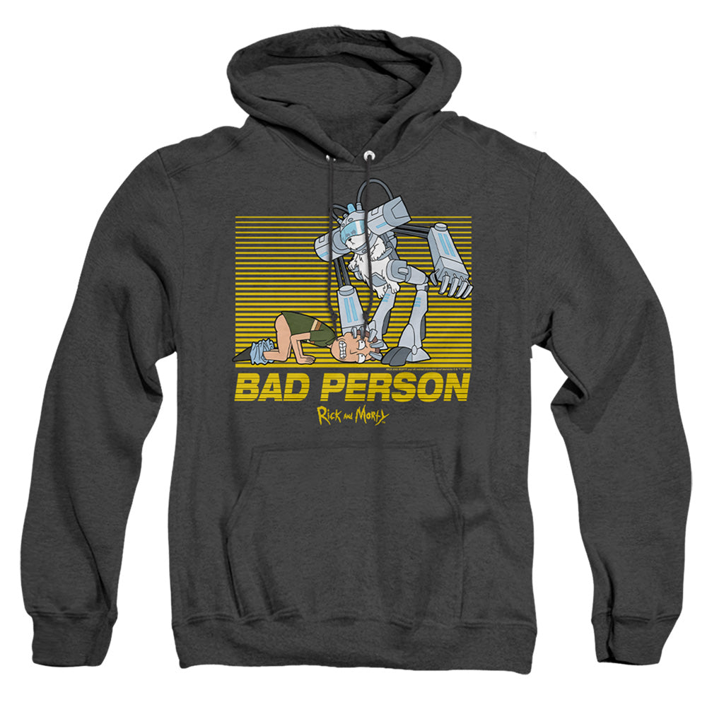 Rick And Morty Bad Person Mens Heather Hoodie Black Officially Licensed