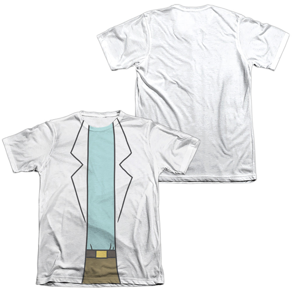 Rick And Morty Rick Lab Coat Front Back Print Mens Poly Cotton T Shirt White