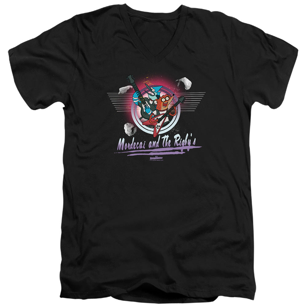 The Regular Show Mordecai & The Rigbys Mens Slim Fit V-Neck T Shirt Black