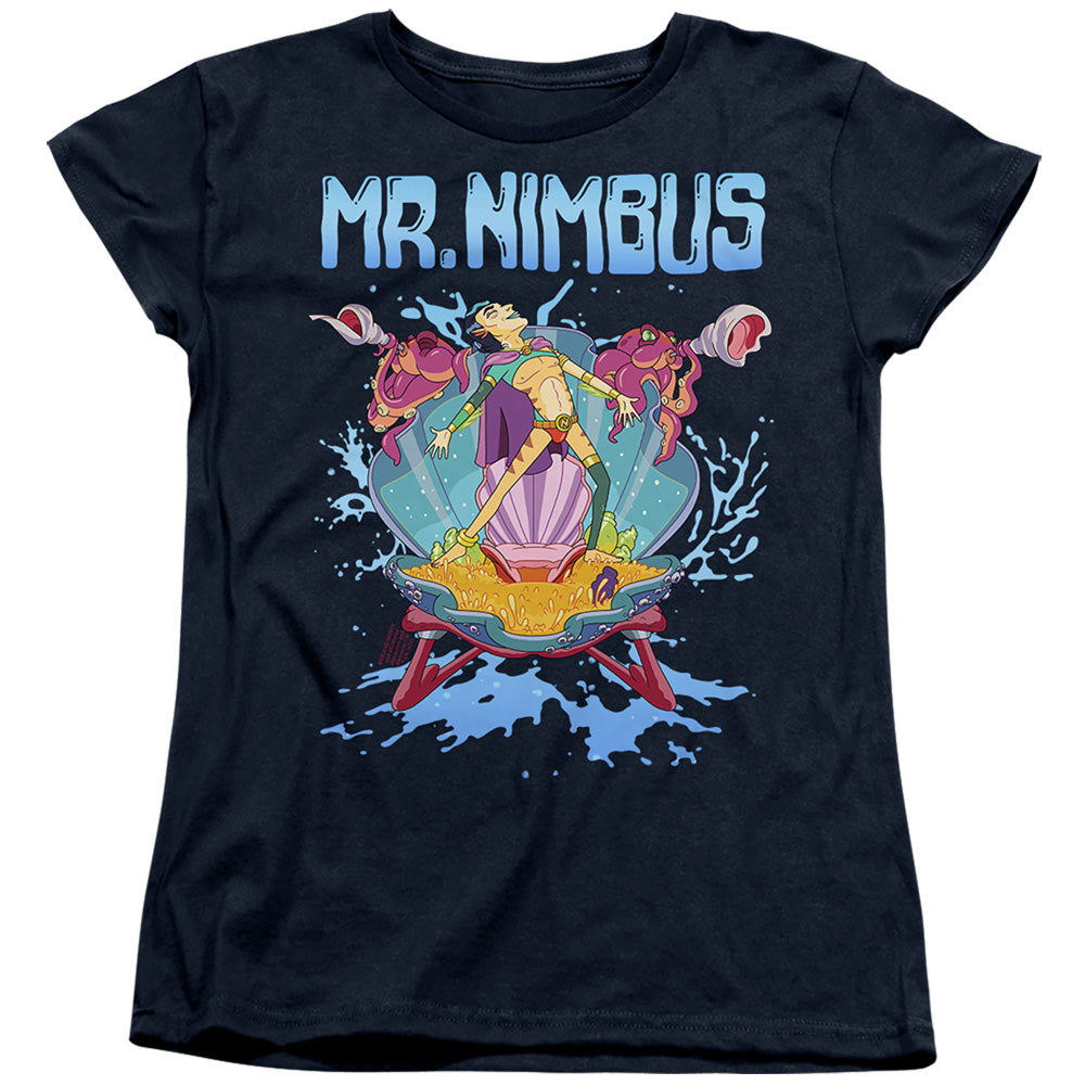 Rick And Morty Mr. Nimbus Design Womens T Shirt Navy Officially Licensed