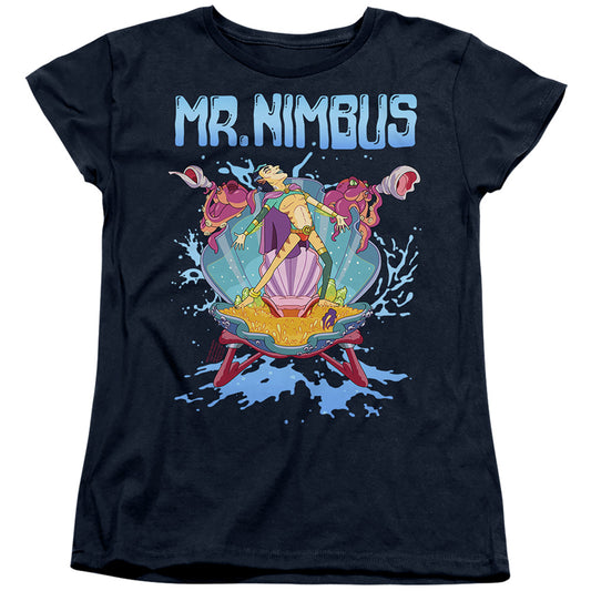 Rick And Morty Mr. Nimbus Design Womens T Shirt Navy Officially Licensed