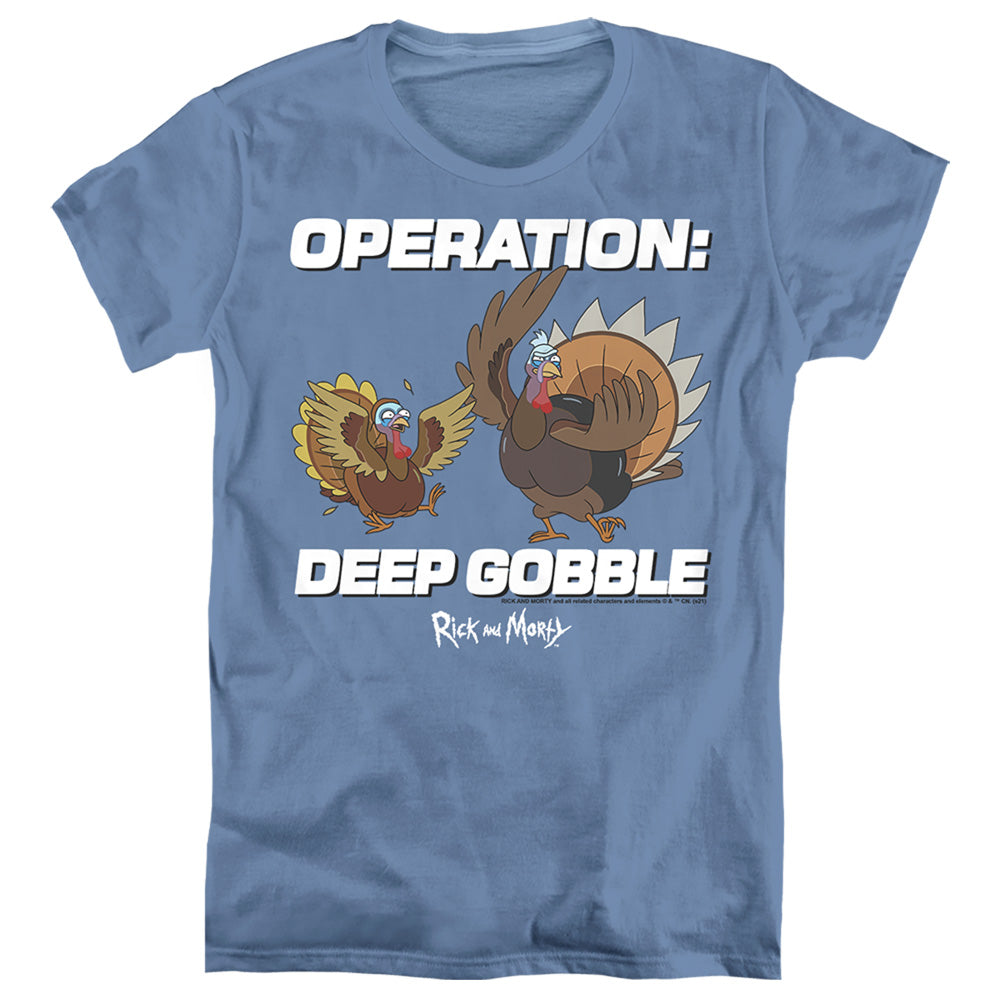 Rick And Morty Operation Deep Gobble Womens T Shirt Carolina Blue Officially Licensed