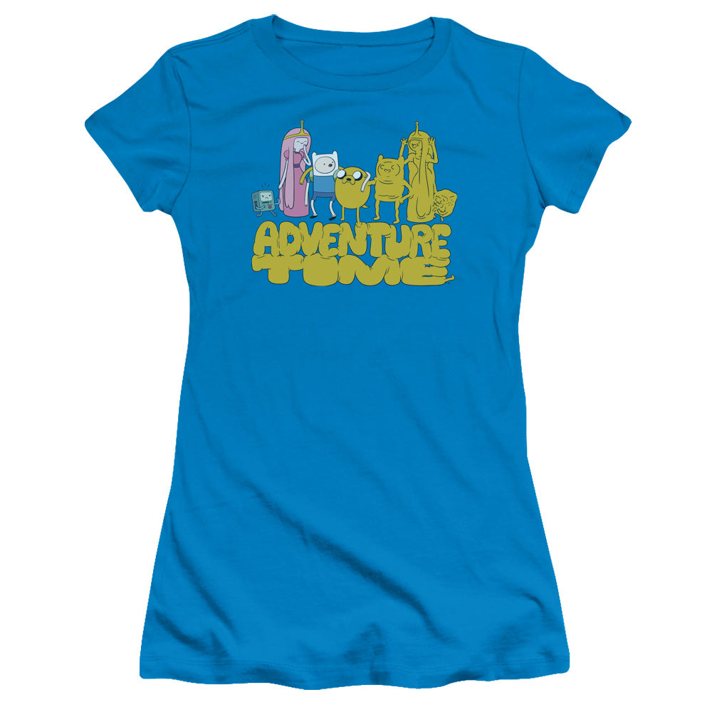 Adventure Time Jakes Friends Junior Sheer Cap Sleeve Womens T Shirt Turquoise