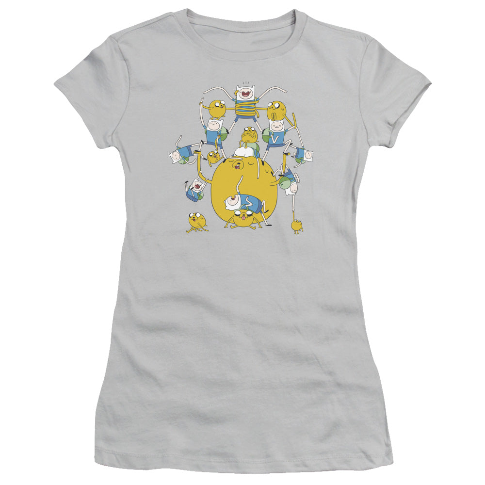 Adventure Time Finn&jake Group Junior Sheer Cap Sleeve Womens T Shirt Silver