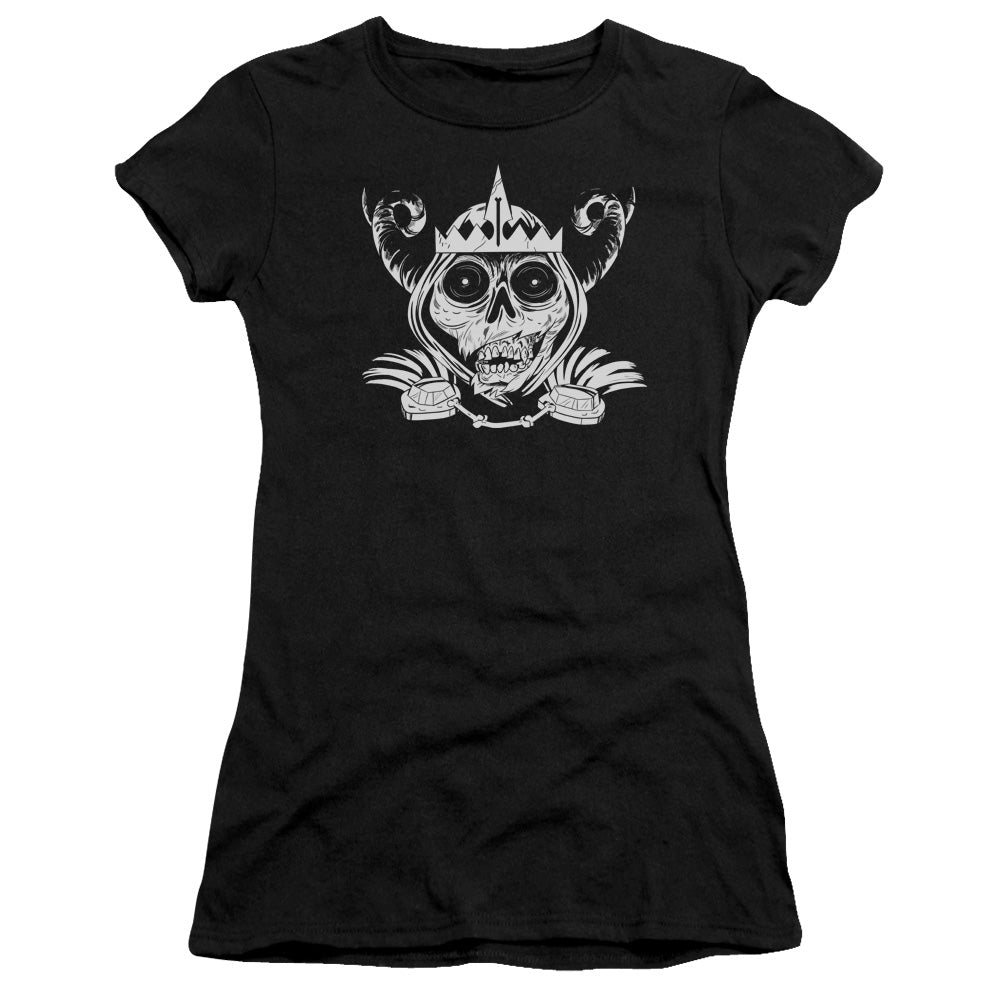 Adventure Time Skull Face Junior Sheer Cap Sleeve Womens T Shirt Black