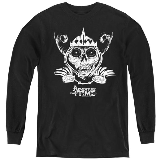 Adventure Time Skull Face Long Sleeve Kids Youth T Shirt Black