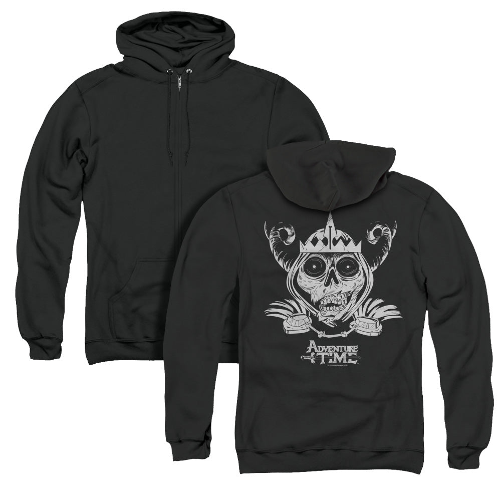 Adventure Time Skull Face Back Print Zipper Mens Hoodie Black