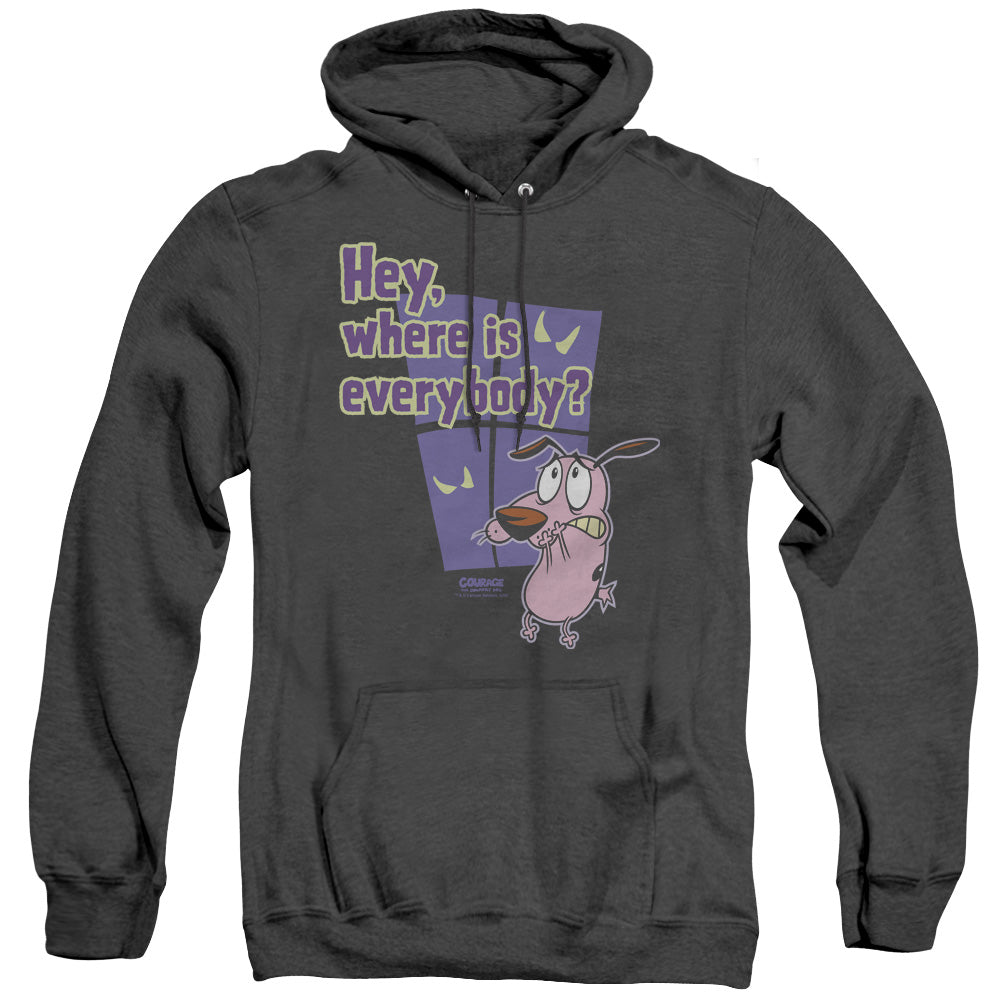 Courage Where Is Everybody Mens Heather Hoodie Black Officially Licensed