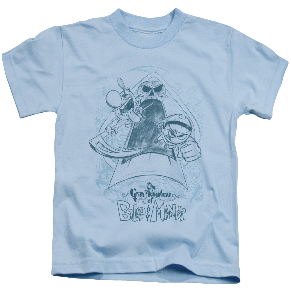 Grim Adventures of Billy & Mandy Sketched Juvenile Kids Youth T Shirt Light Blue 