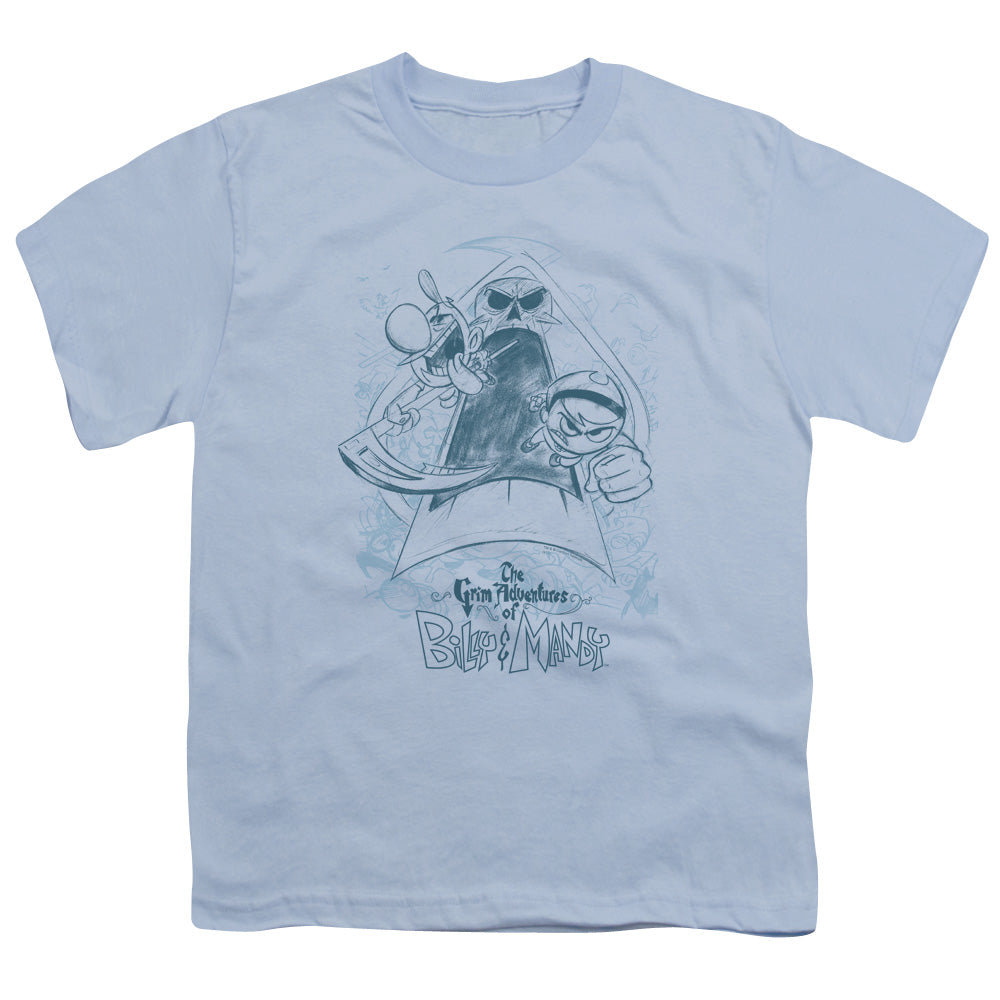 Grim Adventures of Billy & Mandy Sketched Kids Youth T Shirt Light Blue