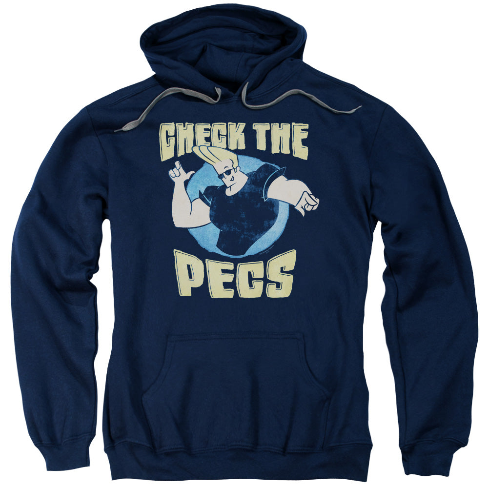 Johnny Bravo Check the Pects Mens Hoodie Navy Blue