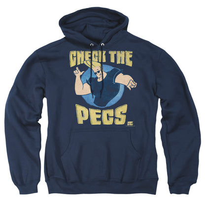 Johnny Bravo Check The Pects Mens Hoodie Navy Officially Licensed