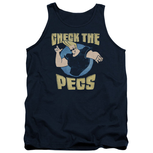 Johnny Bravo Check the Pects Mens Tank Top Shirt Navy Blue