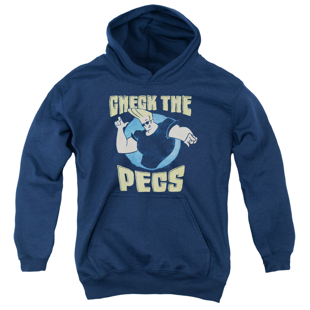 Johnny Bravo Check the Pects Kids Youth Hoodie Navy Blue
