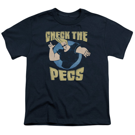 Johnny Bravo Check the Pects Kids Youth T Shirt Navy Blue