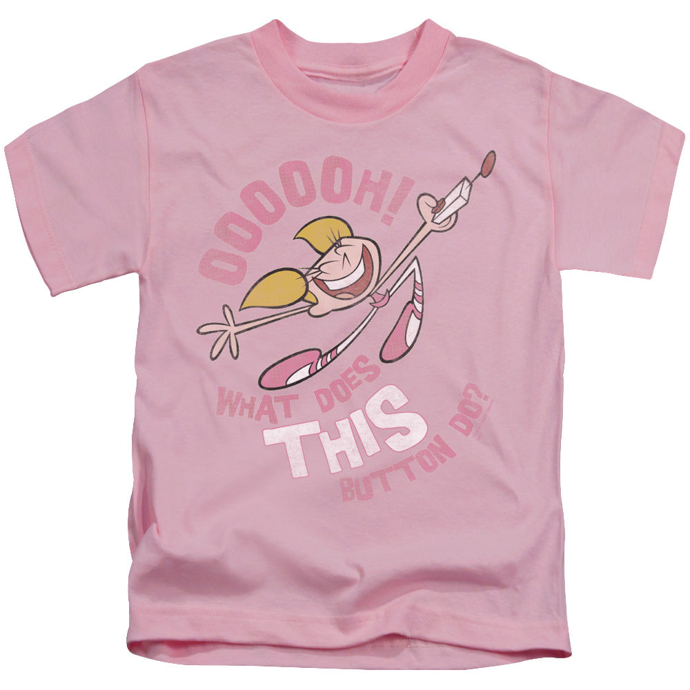 Dexters Laboratory Button Juvenile Kids Youth T Shirt Pink 