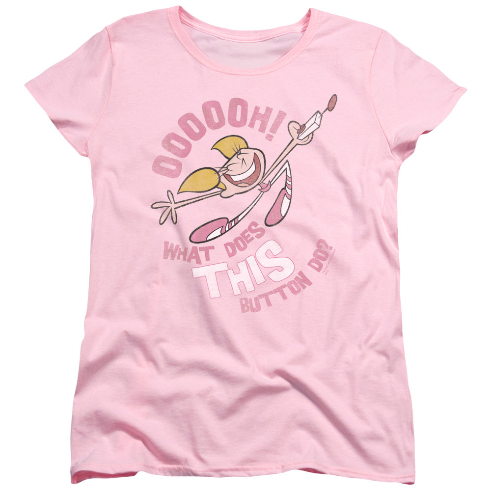 Dexters Laboratory Button Womens T Shirt Pink