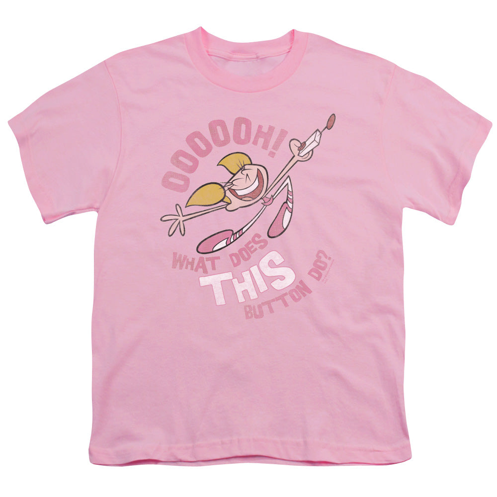 Dexters Laboratory Button Kids Youth T Shirt Pink