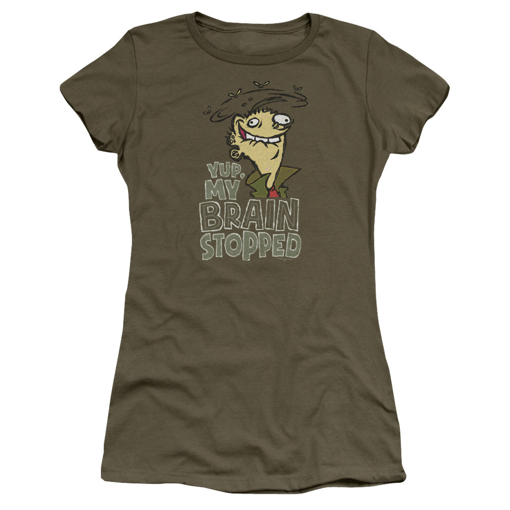 Ed Edd N Eddy Brain Dead Ed Junior Sheer Cap Sleeve Womens T Shirt Military Green