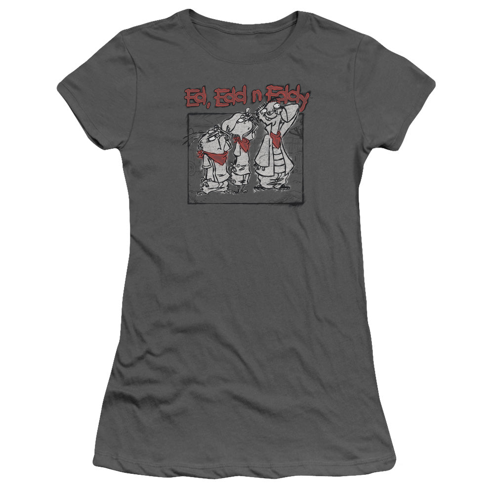 Ed Edd N Eddy Stand by Me Junior Sheer Cap Sleeve Womens T Shirt Charcoal