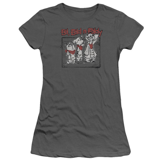 Ed Edd N Eddy Stand by Me Junior Sheer Cap Sleeve Womens T Shirt Charcoal