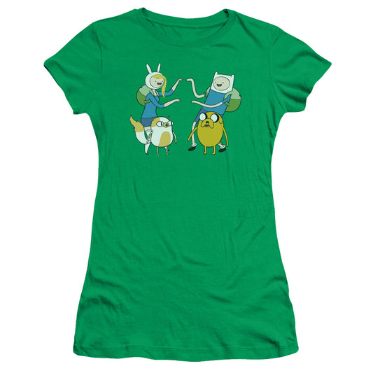 Adventure Time Meet Up Junior Sheer Cap Sleeve Womens T Shirt Kelly Green