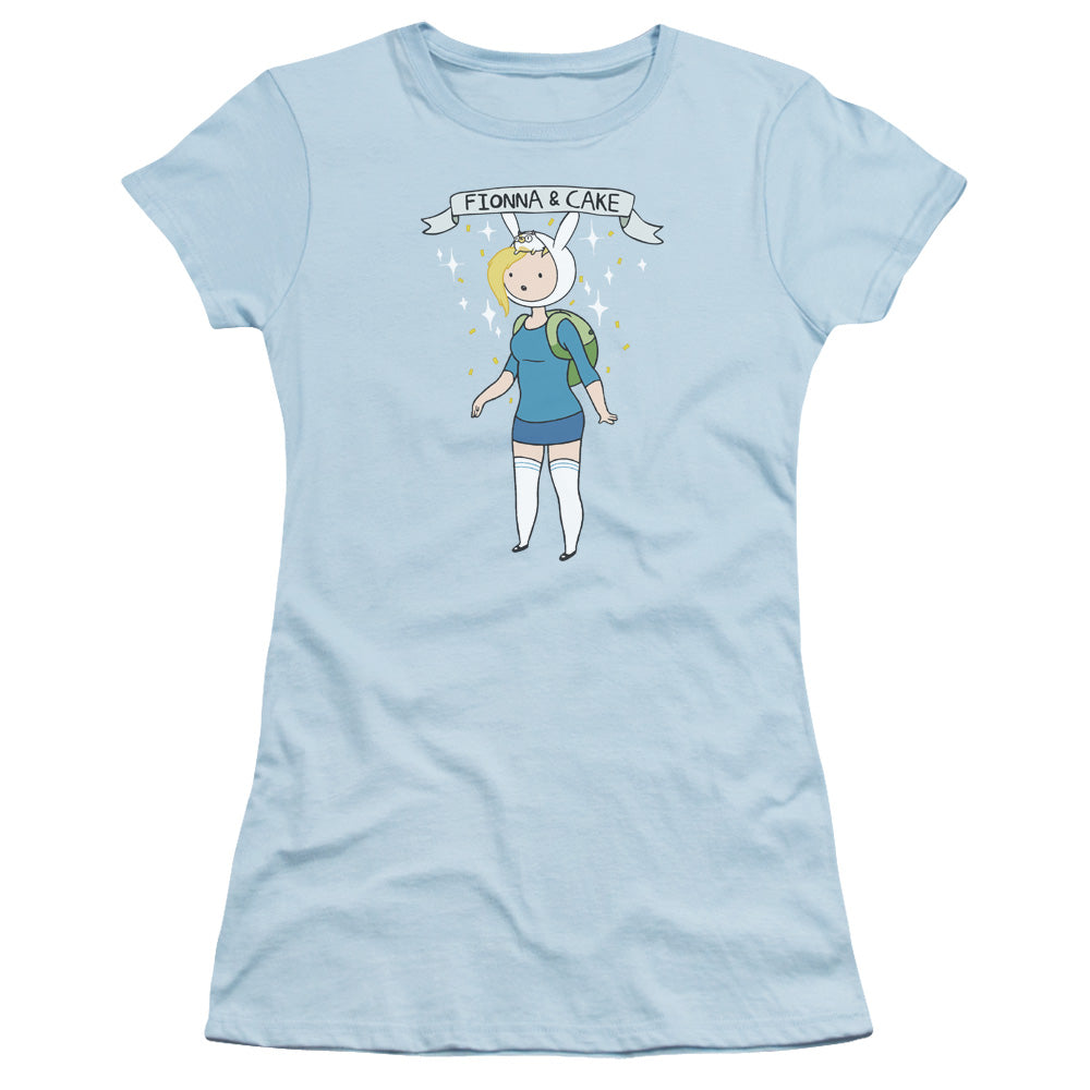 Adventure Time Fionna & Cake Junior Sheer Cap Sleeve Womens T Shirt Light Blue