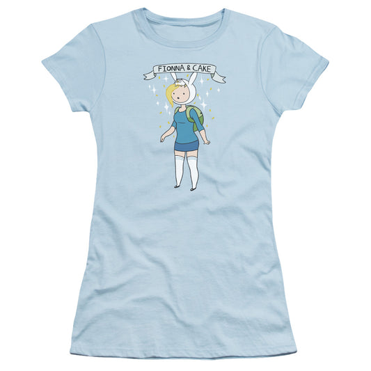 Adventure Time Fionna & Cake Junior Sheer Cap Sleeve Womens T Shirt Light Blue