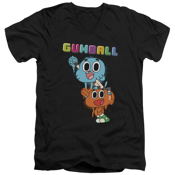 Amazing World of Gumball Gumball Spray Mens Slim Fit V Neck T Shirt Black