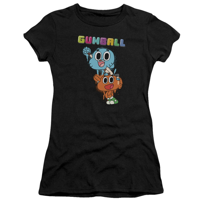 Amazing World of Gumball Gumball Spray Junior Sheer Cap Sleeve Womens T Shirt Black