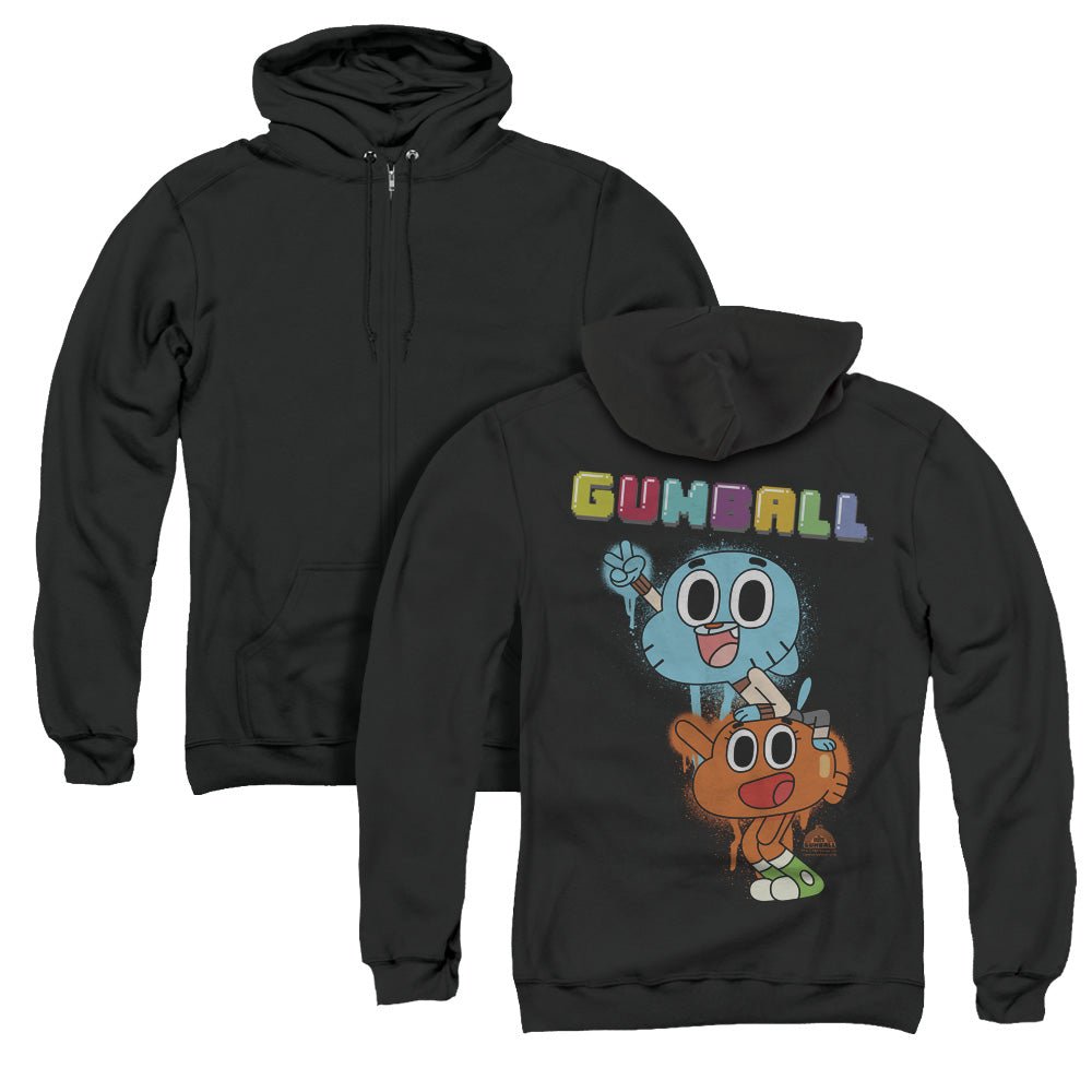 Amazing World of Gumball Gumball Spray Back Print Zipper Mens Hoodie Black