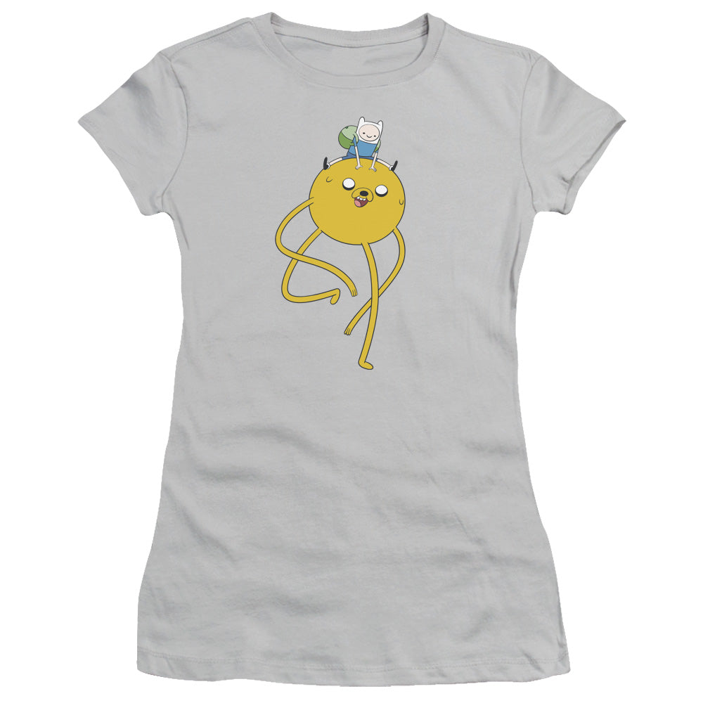 Adventure Time Jake Ride Junior Sheer Cap Sleeve Womens T Shirt Silver