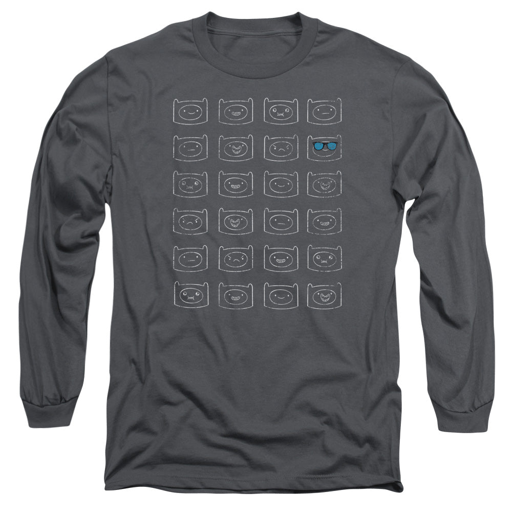 Adventure Time Finn Faces Mens Long Sleeve Shirt Charcoal