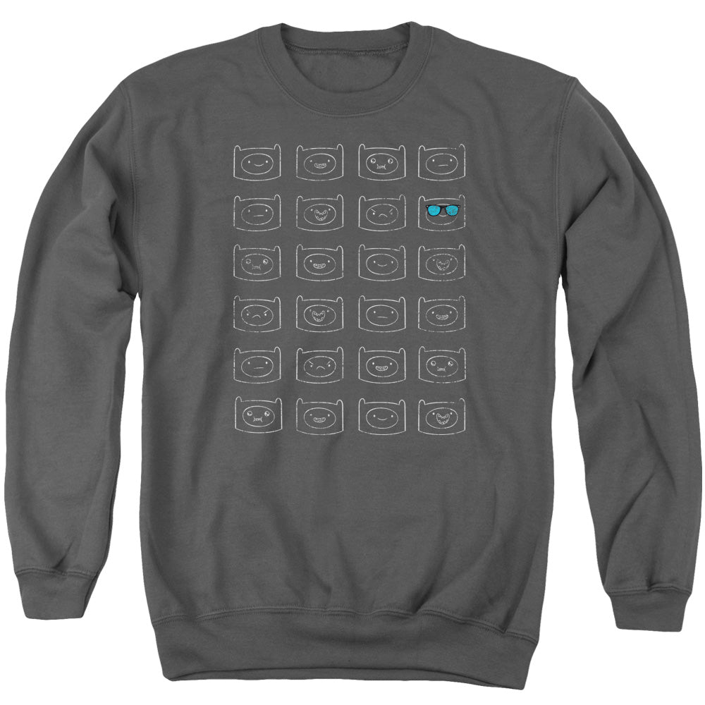 Adventure Time Finn Faces Mens Crewneck Sweatshirt Charcoal