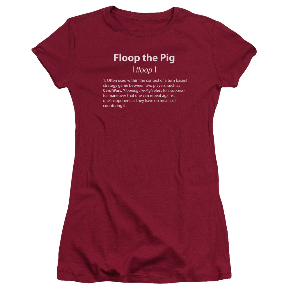 Adventure Time Floop the Pig Junior Sheer Cap Sleeve Womens T Shirt Cardinal