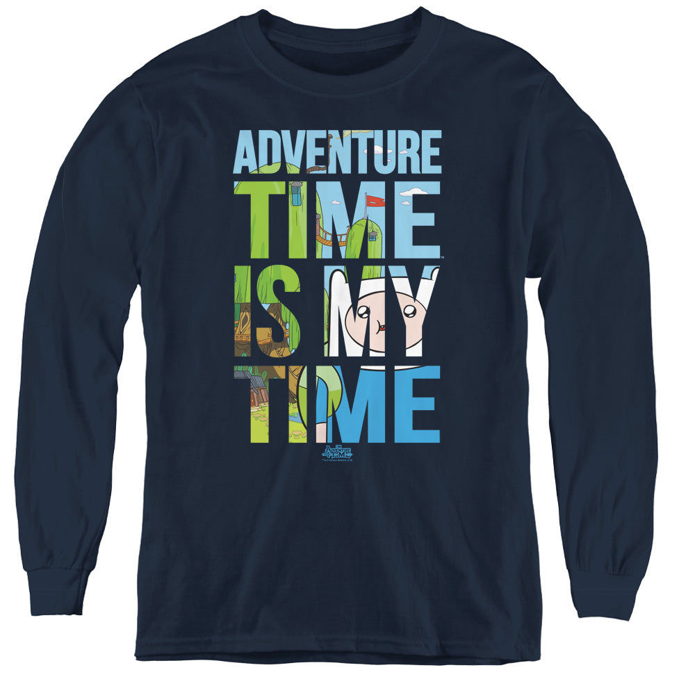 Adventure Time My Time Long Sleeve Kids Youth T Shirt Navy Blue