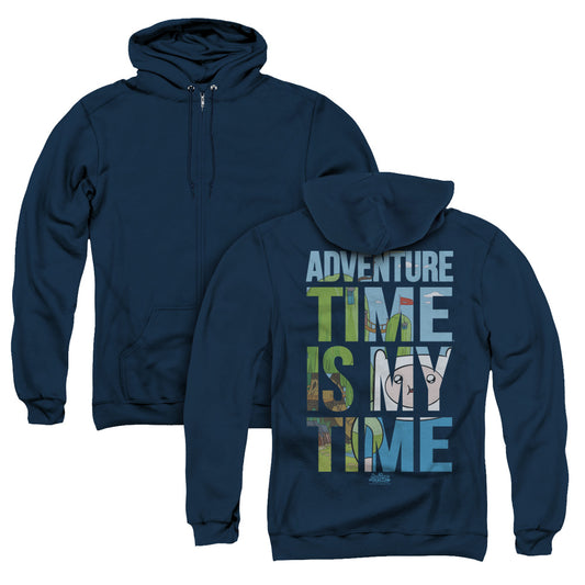 Adventure Time My Time Back Print Zipper Mens Hoodie Navy Blue