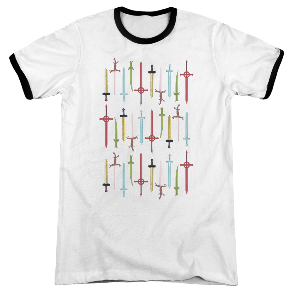 Adventure Time Swords Heather Ringer Mens T Shirt White Black