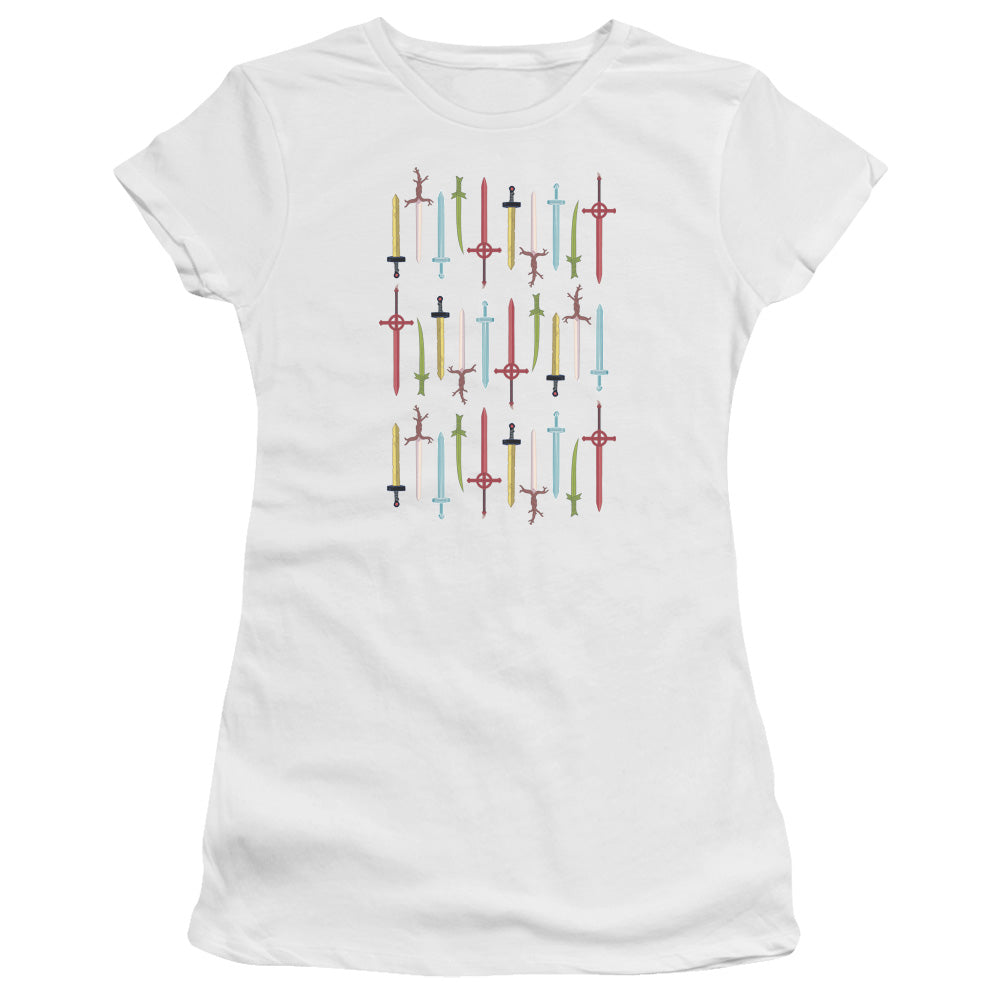 Adventure Time Swords Junior Sheer Cap Sleeve Womens T Shirt White