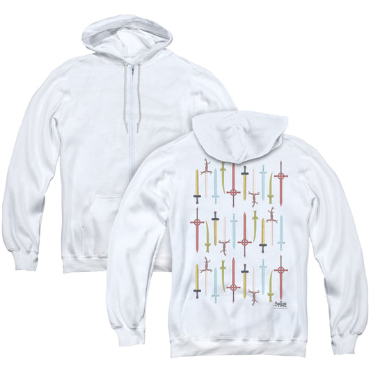 Adventure Time Swords Back Print Zipper Mens Hoodie White