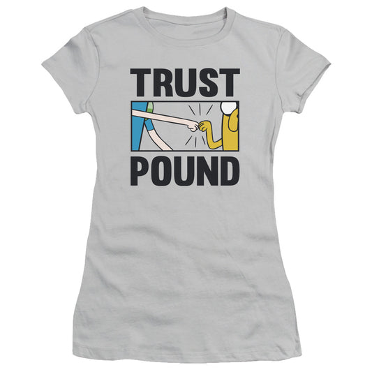 Adventure Time Trust Pound Junior Sheer Cap Sleeve Womens T Shirt Silver