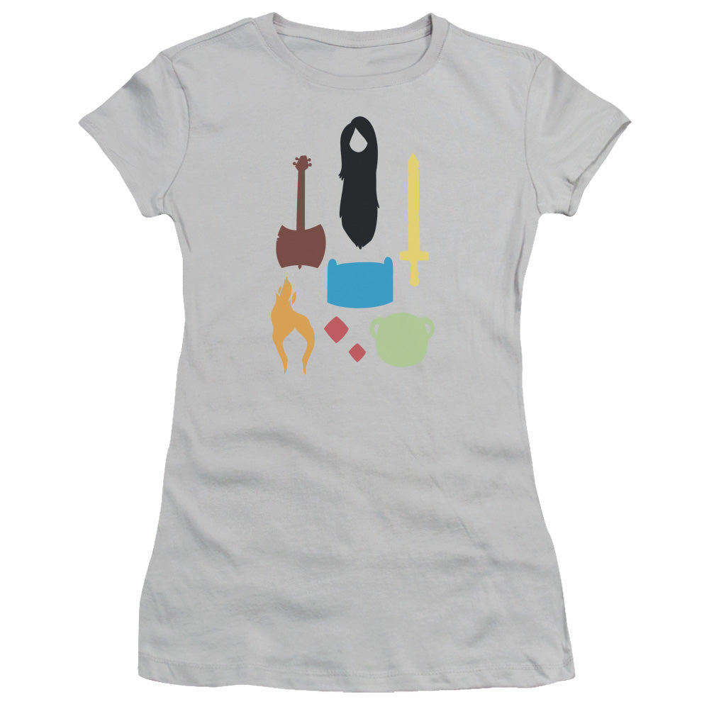 Adventure Time Icons Junior Sheer Cap Sleeve Womens T Shirt Silver