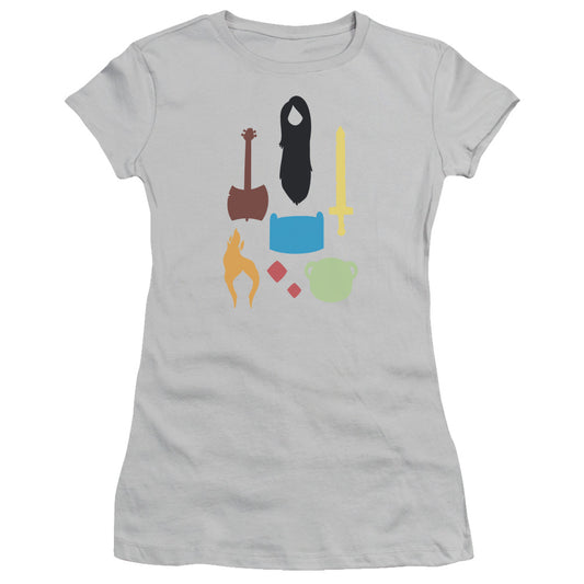 Adventure Time Icons Junior Sheer Cap Sleeve Womens T Shirt Silver