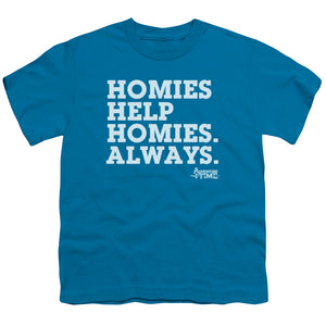 Adventure Time Homies Help Homies Kids Youth T Shirt Turquoise
