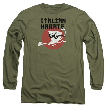 Uncle Grandpa Italian Karate Mens Long Sleeve Shirt Military Green