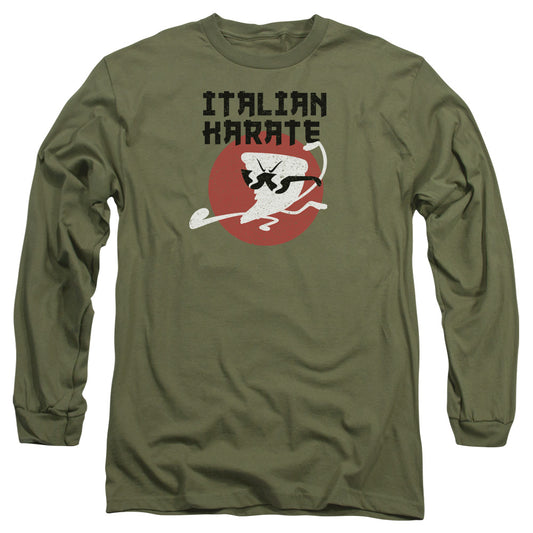 Uncle Grandpa Italian Karate Mens Long Sleeve Shirt Military Green