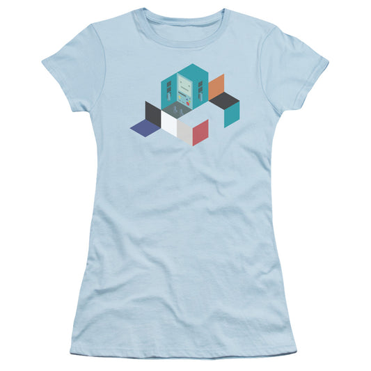 Adventure Time Bmo Blocks Junior Sheer Cap Sleeve Womens T Shirt Light Blue