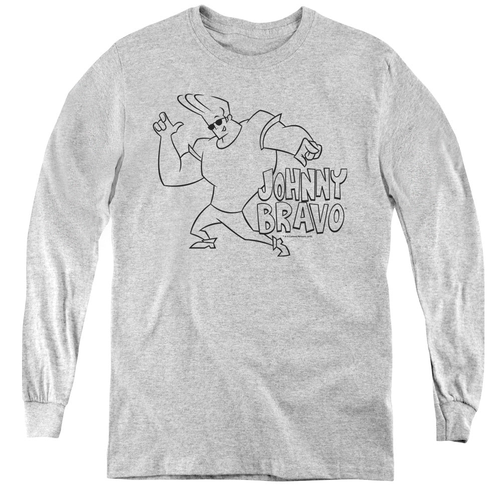 Johnny Bravo Jb Line Art Long Sleeve Kids Youth T Shirt Athletic Heather