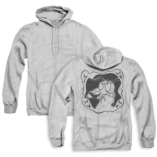 Courage the Cowardly Dog Ghost Frame Back Print Zipper Mens Hoodie Athletic Heather