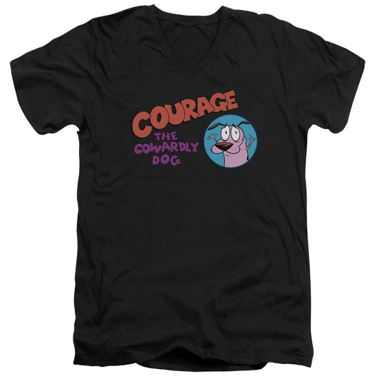 Courage the Cowardly Dog Courage Logo Mens Slim Fit V Neck T Shirt Black